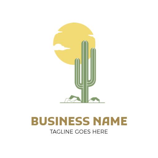 Green Cactus Against a Bright Yellow Desert Sunset Logo Template