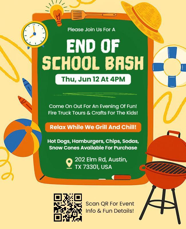 Green Chalkboard End of School Bash Flyer Template