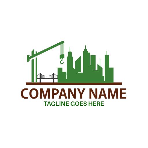 Green Cityscape with Crane Symbolizing Construction Services Logo Template