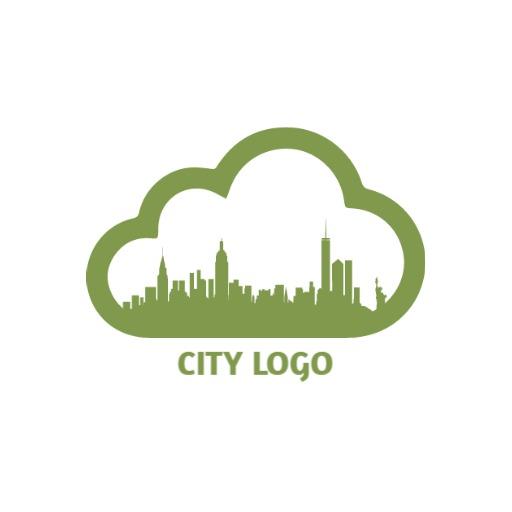 Green Cloudy Skyline Illustrating Urban Cityscape Logo Template