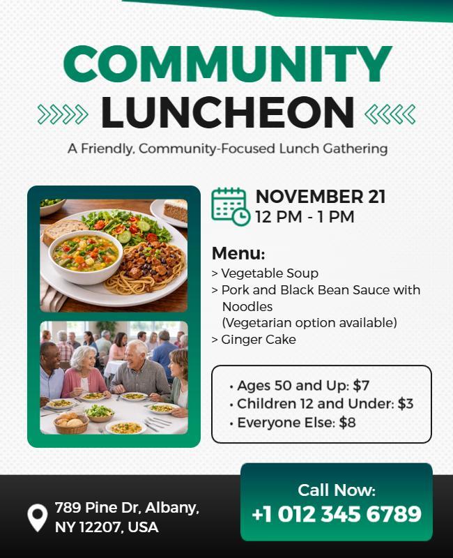 Green Community-Focused Luncheon Invitation Flyer Template