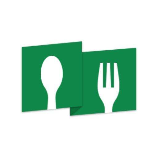 Green Culinary Design Featuring Spoon and Fork Icons Logo Template