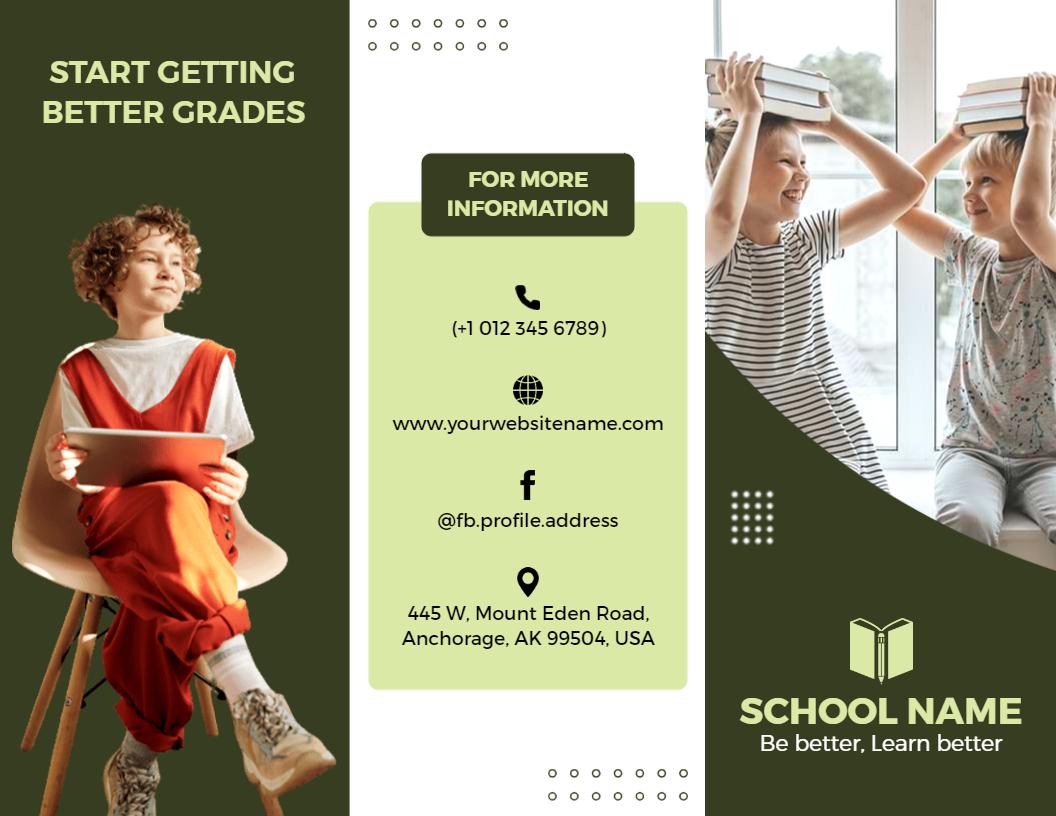 Green Educational Tutoring and Academic Assistance Brochure Template