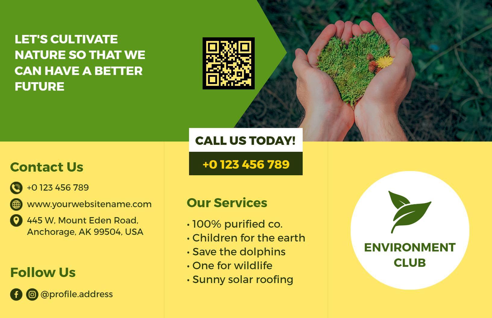 Green Environmental Awareness and Community Club Brochure Template