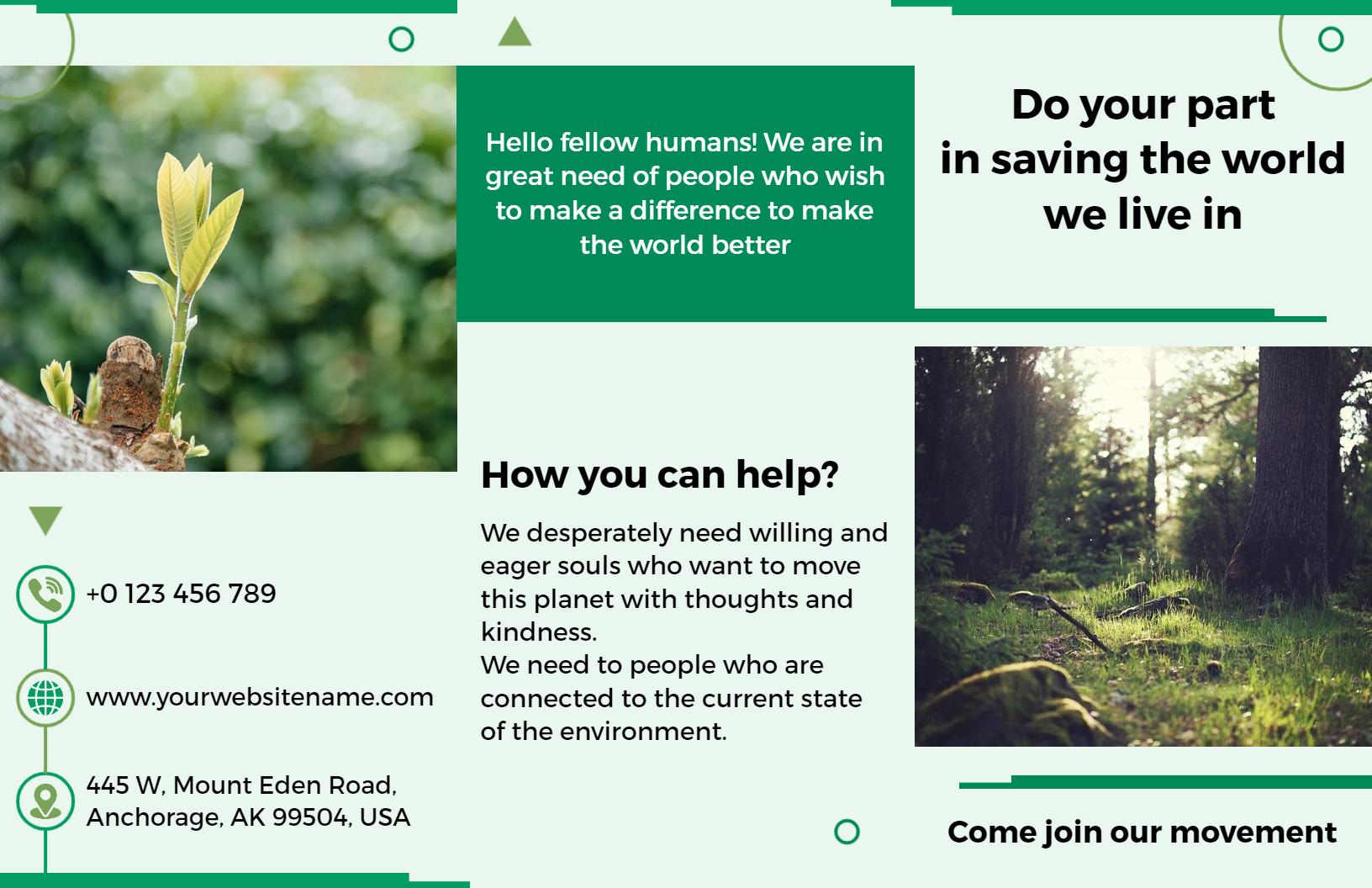 Green Environmental Awareness and Community Engagement Brochure Template