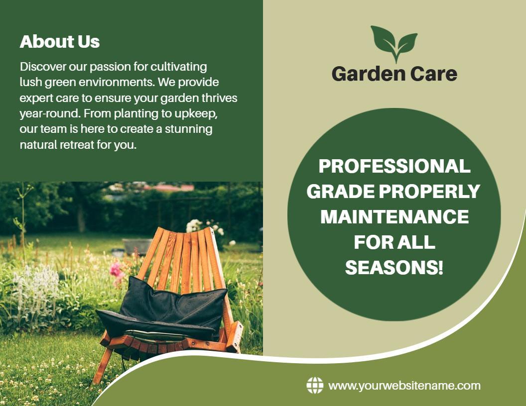 Green Garden Care Professional Maintenance Services Brochure Template