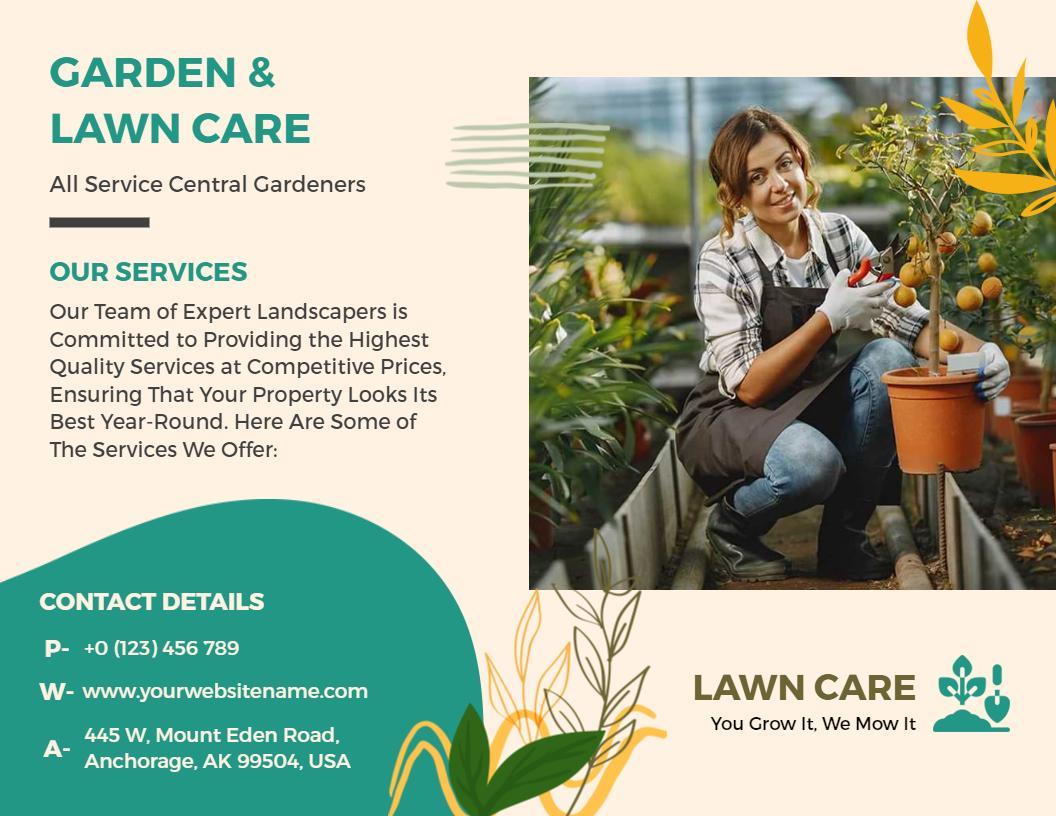 Green Garden Lawn Care Services and Maintenance Brochure Template