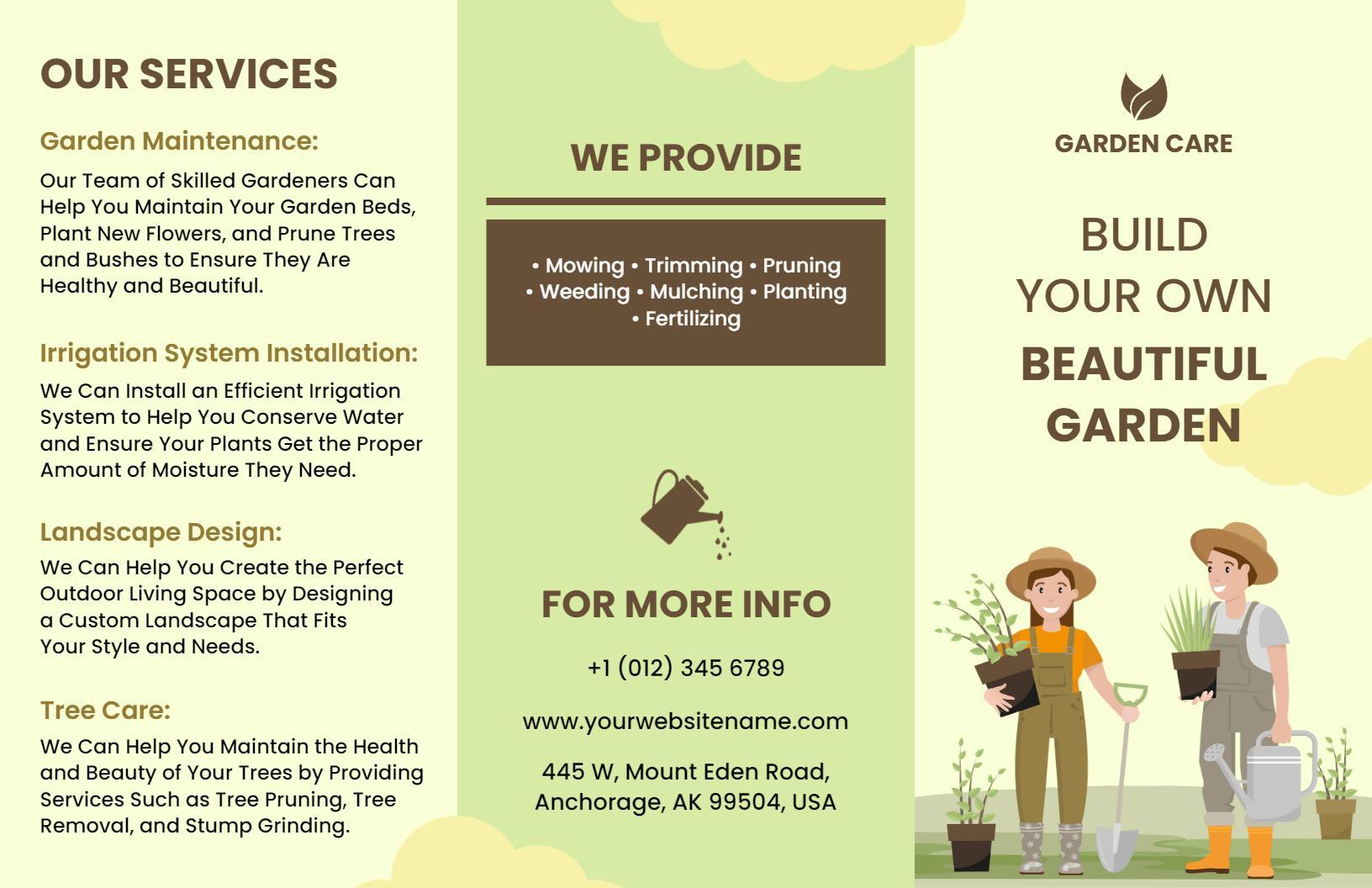 Green Gardening Service and Maintenance Options Brochure Template