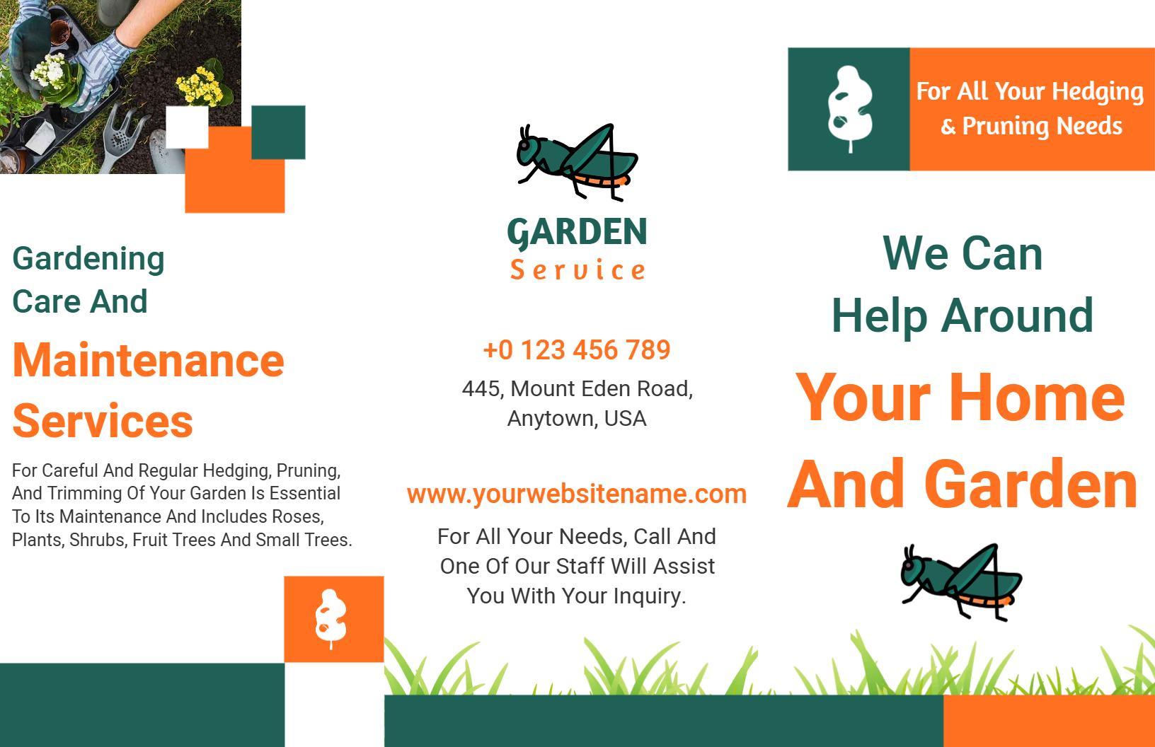 Green Gardening Services Home Maintenance Care Brochure Template