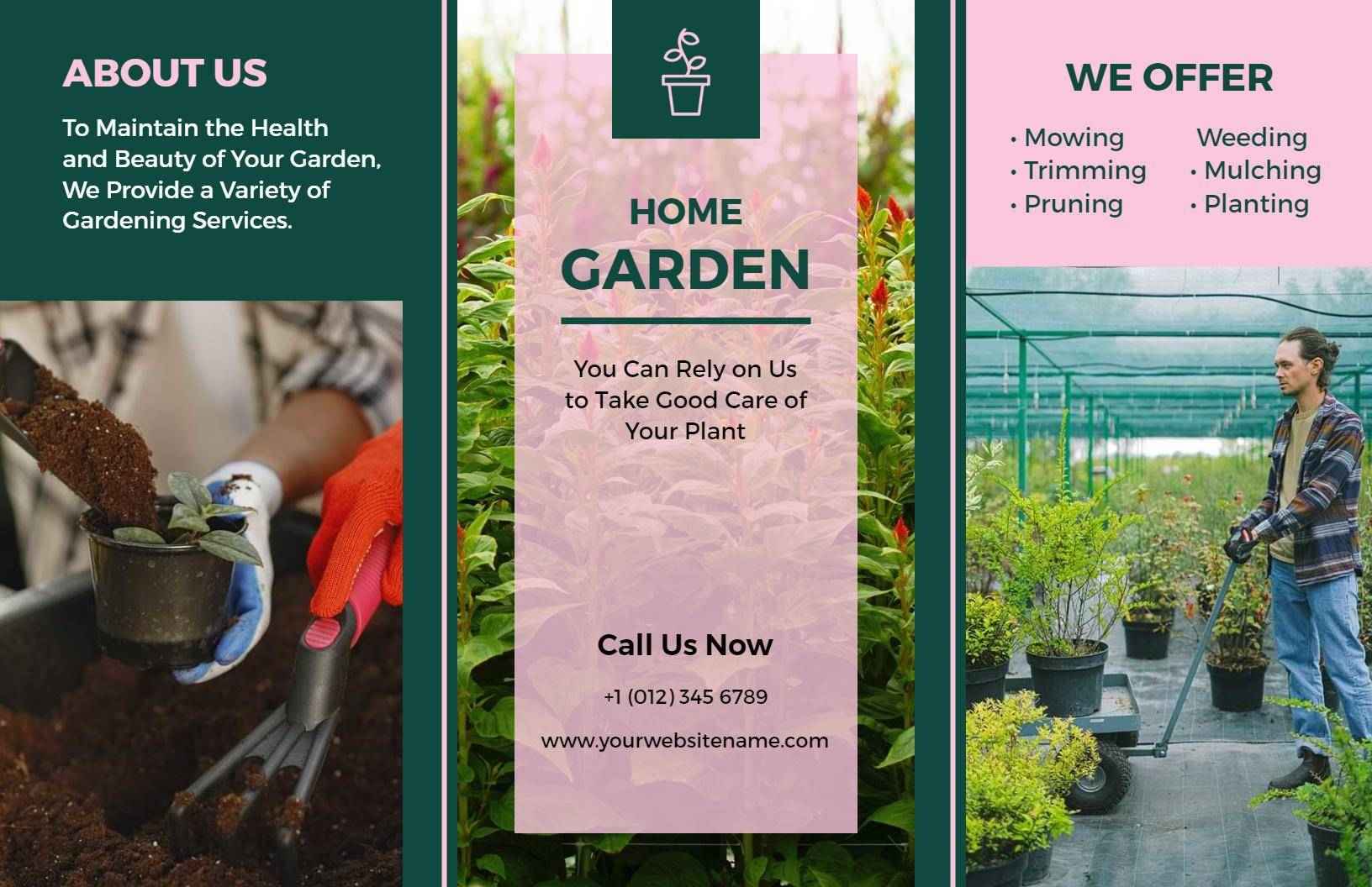 Green Gardening Services Plant Care and Maintenance Brochure Template