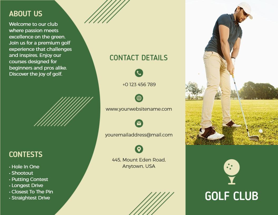 Green Golf Club Experience with Events and Contests Brochure Template