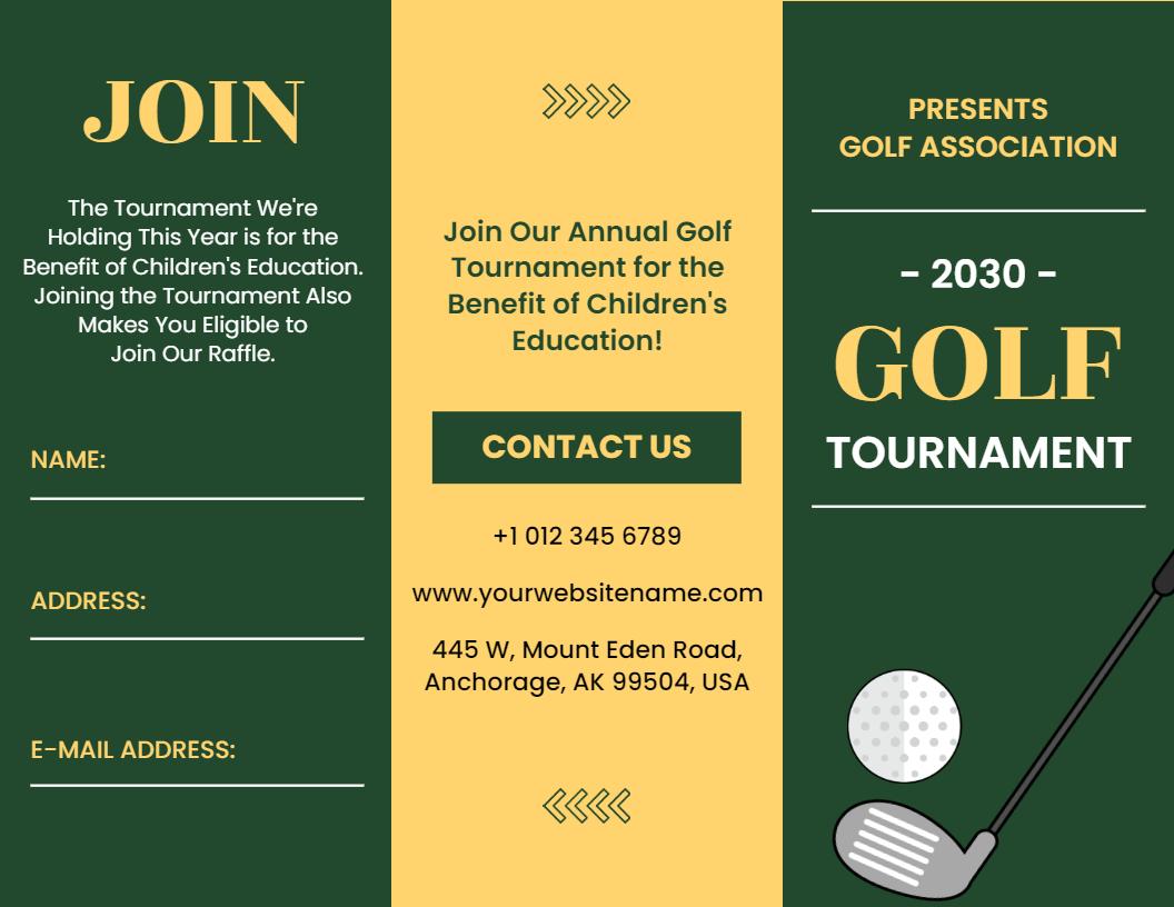 Green Golf Tournament 2023 Fundraiser Event Brochure Template