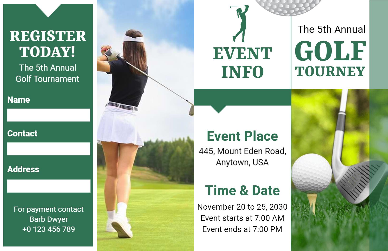 Green Golf Tournament Registration and Sponsorship Brochure Template