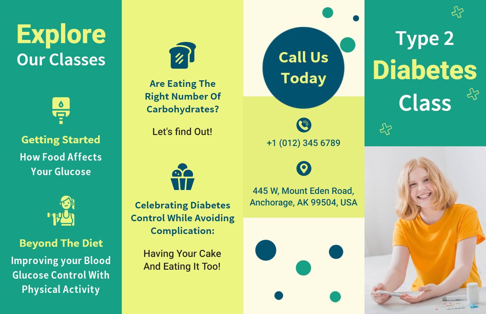 Green HealthCare Diabetes Management and Exercise Class Brochure Template