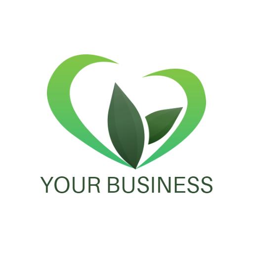 Green Heart and Leaves Design Illustrating Environment Logo Template