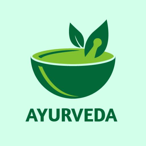 Green Herbal Bowl with Leaves Representing Ayurveda Logo Template