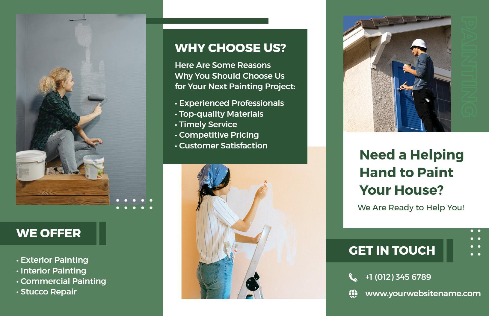 Green Home Painting Services Interior and Exterior Brochure Template