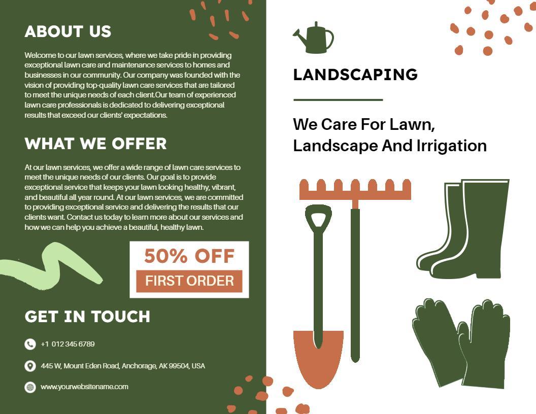 Green Illustration Lawn Care and Landscaping Services Brochure Template