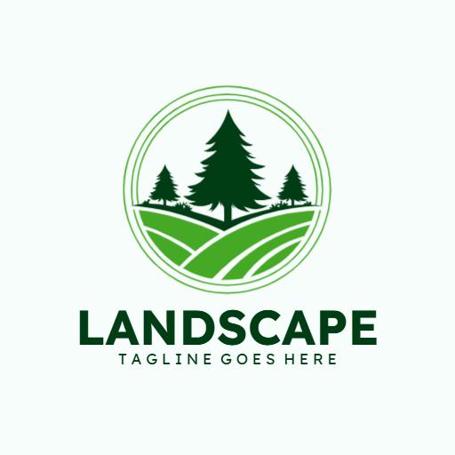 Green Landscape Design Showcasing Professional Lawn Care Logo Template