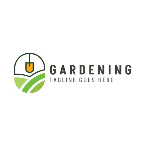Green Landscape with Gardening Tools for Plant Lovers Logo Template