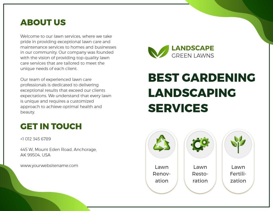 Green Lawn Care and Gardening Services Landscaping Brochure Template
