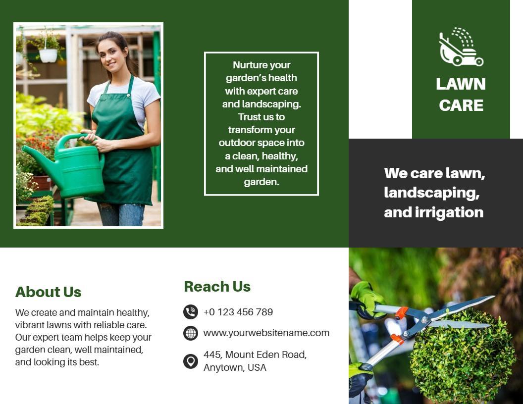 Green Lawn Care and Landscaping Services Expert Brochure Template