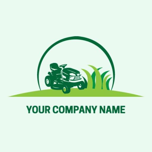 Green Lawn Care Design with Mower and Grassy Elements Logo Template