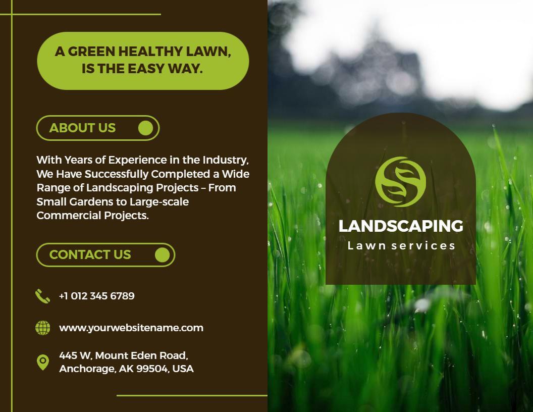 Green Lawn Care Services and Landscaping Maintenance Brochure Template