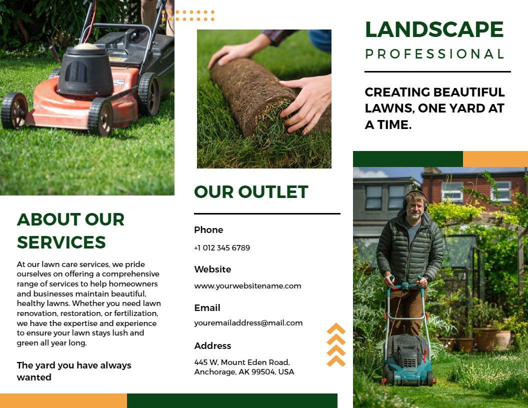 Green Lawn Care Services and Landscaping Solutions Brochure Template