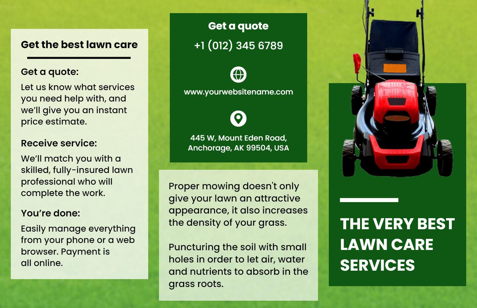 Green Lawn Care Services Instant Quote and Info Brochure Template