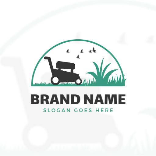 Green Lawn Served with Professional Care and Mowing Logo Template