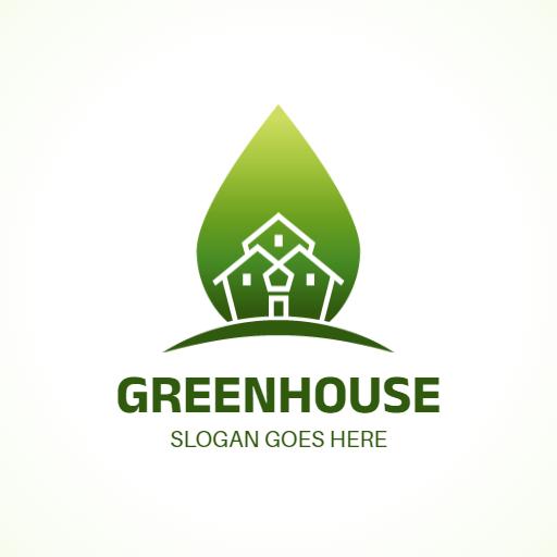 Green Leaf and House Design Emphasizing Greenhouse Logo Template