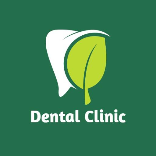 Green Leaf and Tooth Design Promoting Dental Clinic Logo Template