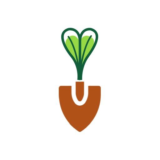 Green Leaf Growing from Brown Shovel Symbolizing Agriculture Logo Template