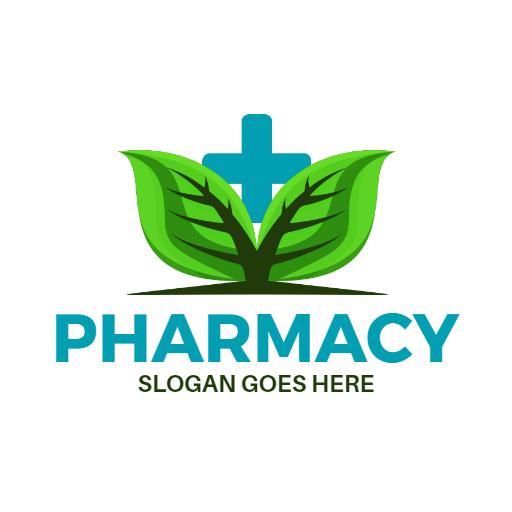Green Leaf Symbolizing Health and Wellness in Pharmacy Logo Template