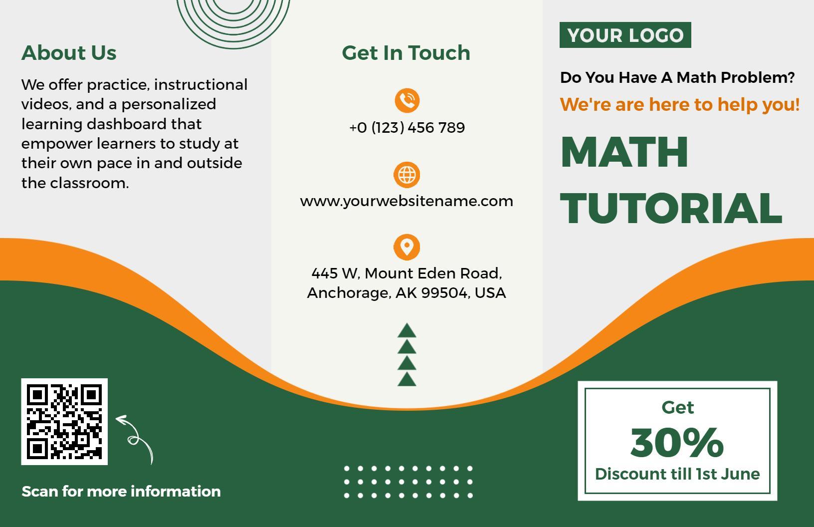 Green Math Tutorial Learning and Resources Brochure Template