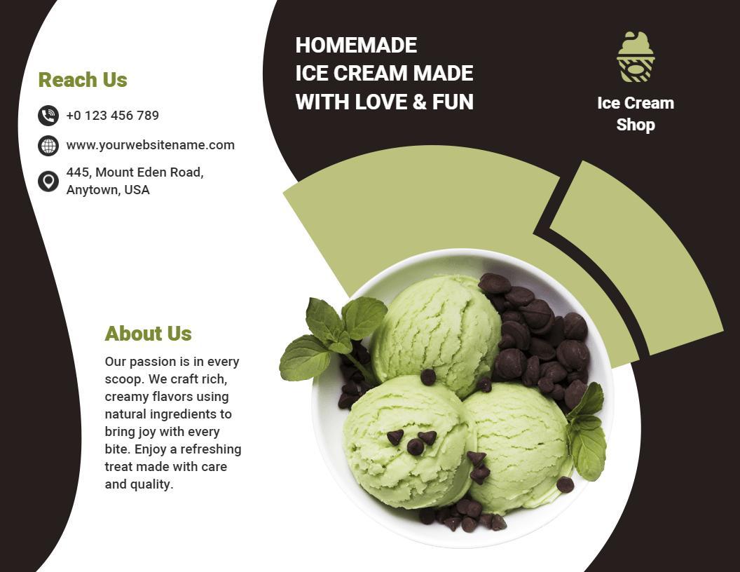 Green Mint Chocolate Homemade Ice Cream Shop Brochure Template