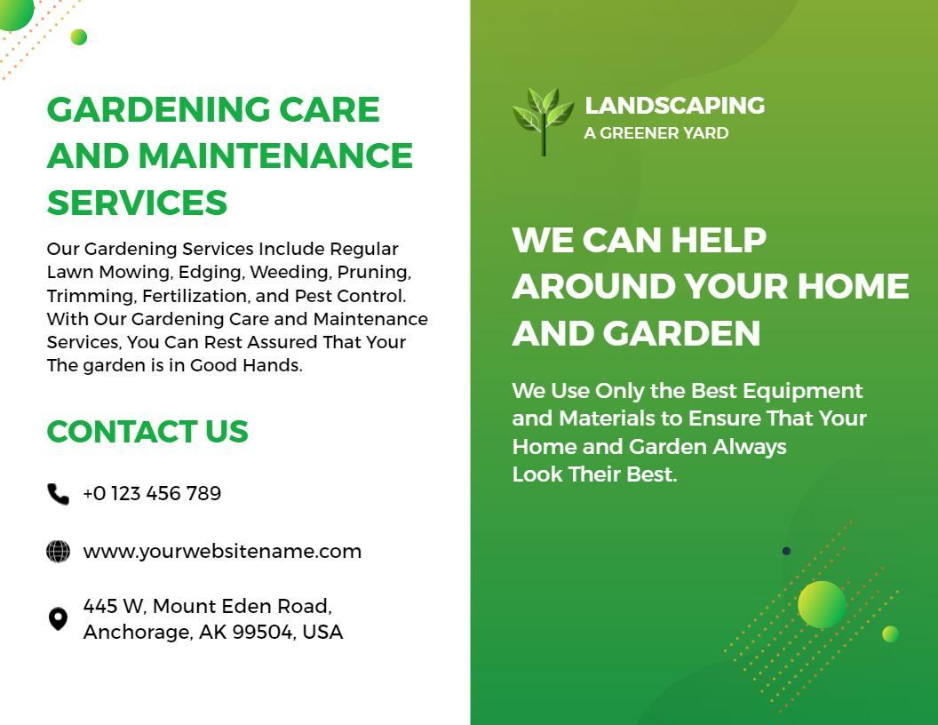 Green Modern Gardening Care and Maintenance Services Brochure Template