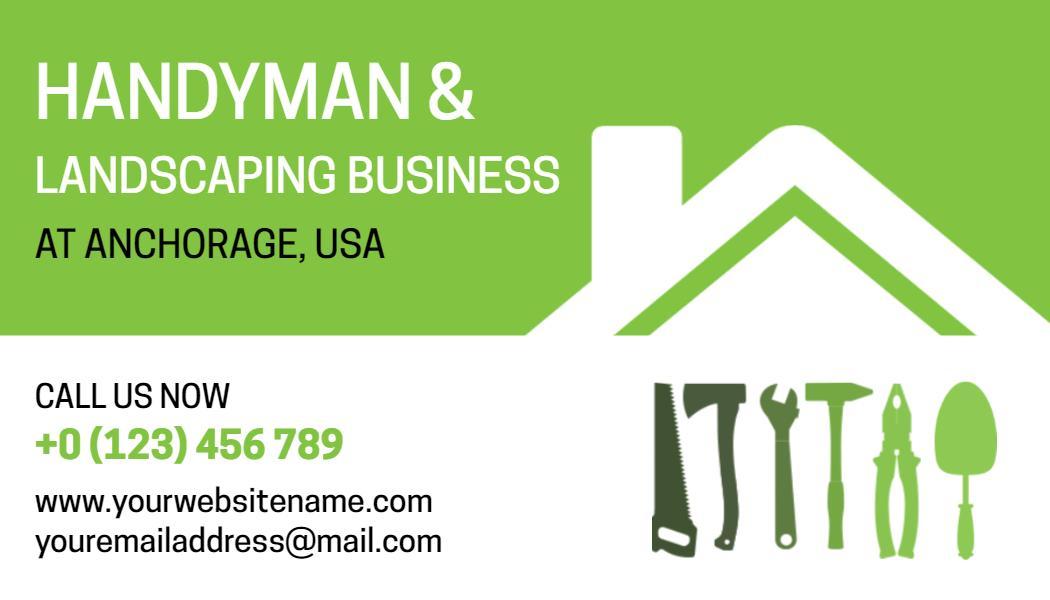 Green Modern Handyman and Landscaping Services Business Card Template