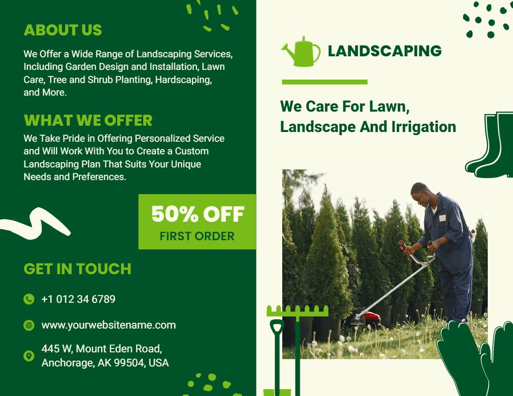 Green Modern Personalized Landscaping Services Brochure Template