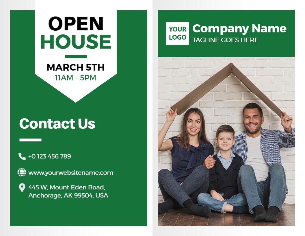 Green Open House Event Invitation and Amenities Brochure Template