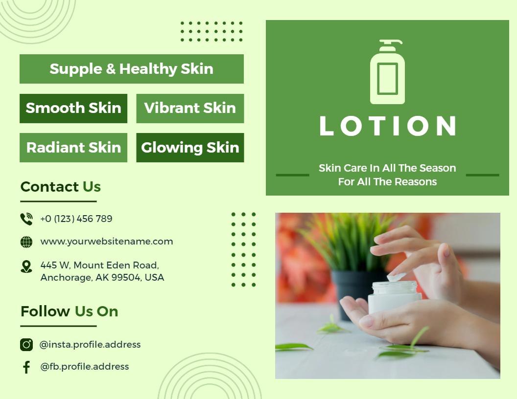 Green Organic Skin Care Lotion Benefits Brochure Template