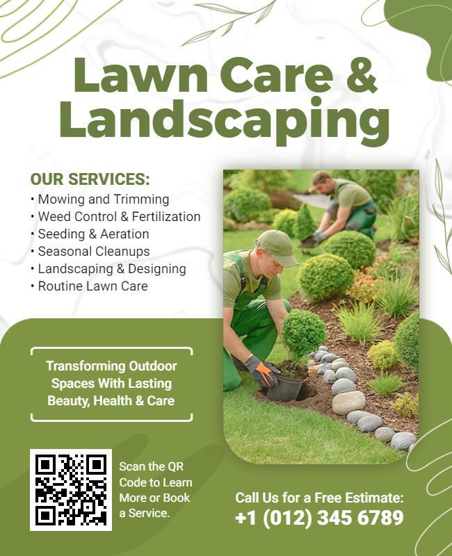 Green Ornamental Lawn Care and Landscaping Services Flyer Template