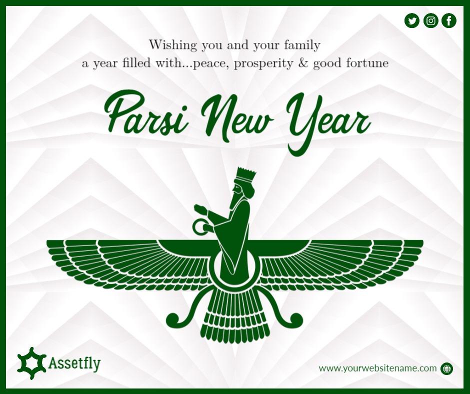 Green Parsi New Year Celebration Greeting Ad Template