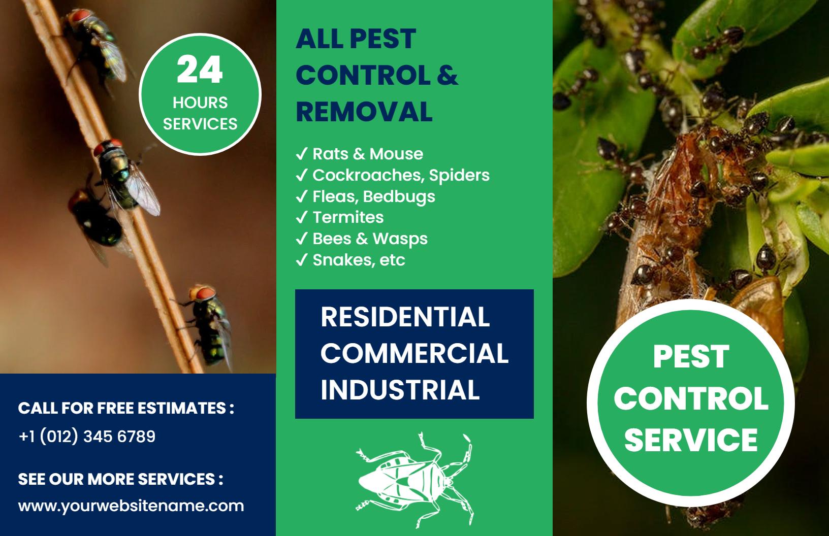 Green Pest Control and Removal Services Brochure Template