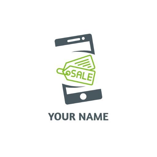 Green Sale Tag Positioned Between Modern Smartphone Logos Logo Template