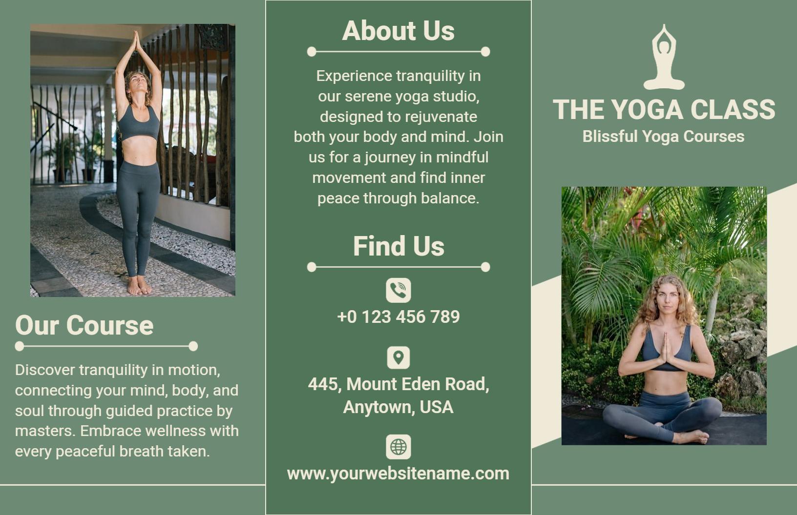 Green Serene Yoga Class and Course Overview Brochure Template