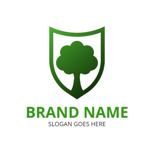Green Shield Design Featuring Strong Tree Symbol Logo Template