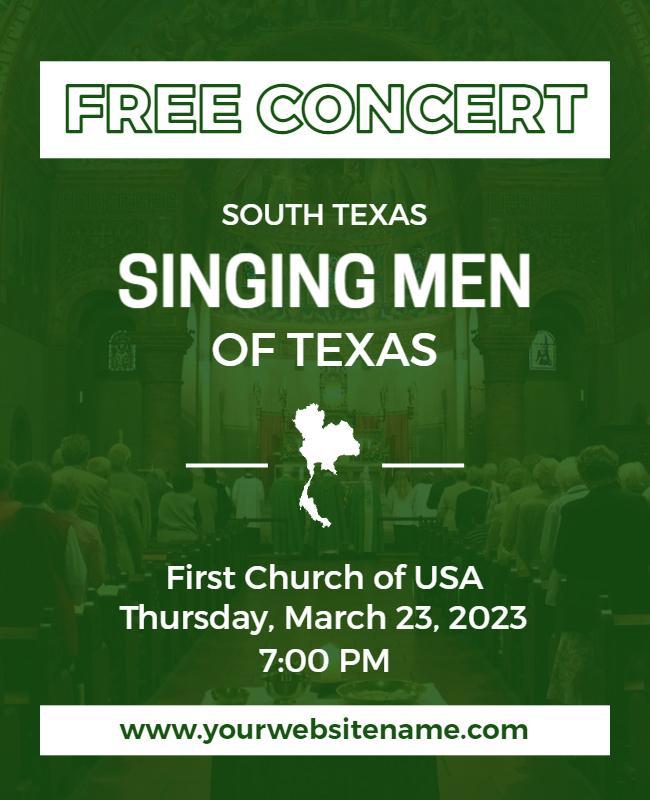 Green South Texas Free Concert Singing Men Poster Template