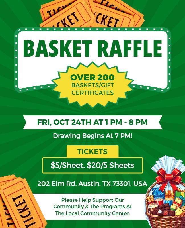 Green Ticket-Themed Basket Raffle Event Poster Template
